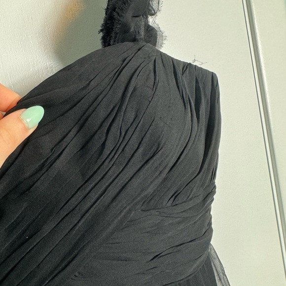 Rickie Freeman for Teri Jon Black 100% Silk 90s Y2K Rosette Strap Mini Dress 14 - Picture 13 of 16